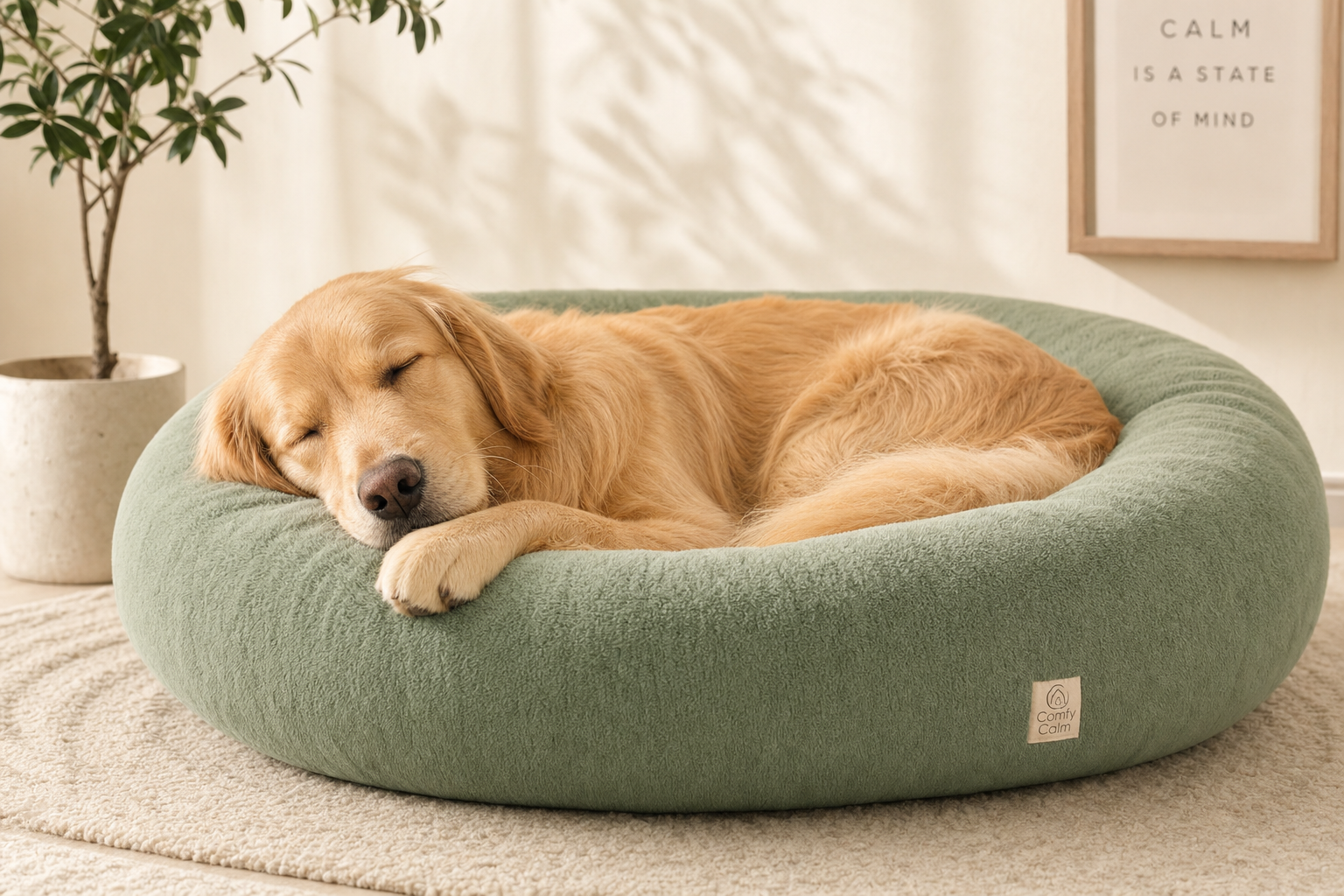 Calm dog resting with ZenPaw Complete Calm Kit products