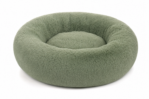 ZenPaw Comfort Donut Bed in sage green — plush calming dog bed with raised rim